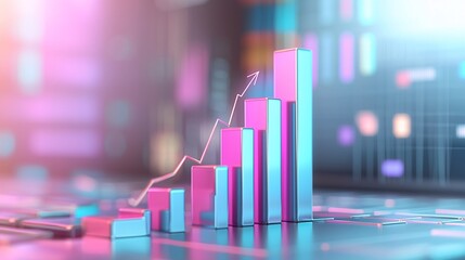 Poster - Sales data analysis, vibrant bar charts and growth arrows, 3D illustration