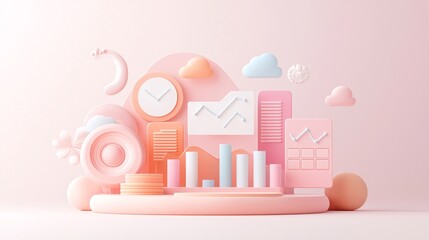 Poster - Product analysis, detailed charts with product icons, 3D illustration