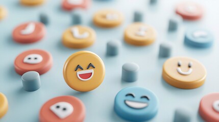 Poster - consumer sentiment analysis, emotive faces and colorful charts, 3d illustration