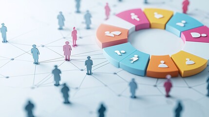 Poster - Market segmentation analysis, pie charts and demographic icons, 3D illustration