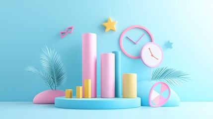 Poster - Data analysis process, abstract charts and graphs, 3D illustration