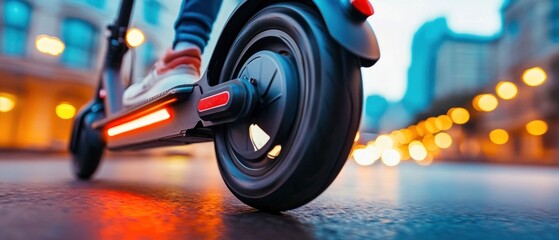 Motion Blur of Electric Scooter Wheel on City Street