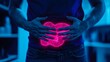 © Pniuntg - Detailed capture of a person pressing their abdomen, representing sharp stomach pain and hurt, digestive health