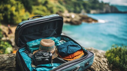 Open Suitcase on a Clifftop