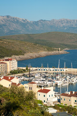 Luxury Mediterranean village on the coast of Adriatic Sea in Montenegro. Sunny day travel photos. Lustica bay town. 