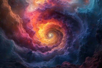 Wall Mural - psychedelic dreamscape poster swirling rainbow vortex with fractals and mandala patterns neon colors