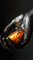 Canvas Print - a human hand petrol out of a hand held petrol pump, black and amber