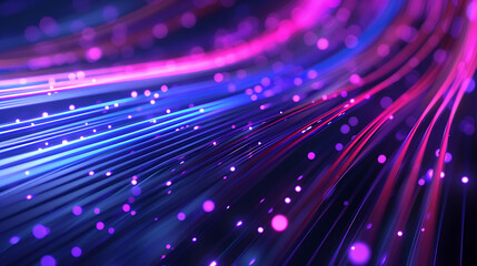 Optical data concept depicted by abstract glowing lines on a dark background. The high speed, vast capacity data transmission enabled by optical fiber technology in today's digital age
