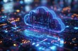 © furyon - seamless cloud integration concept holographic devices connected to central cloud flowing data streams futuristic interface cool blue tones sleek design