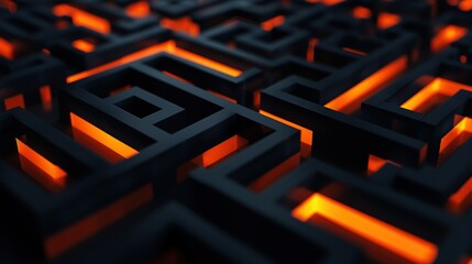 Canvas Print - A dark maze with glowing orange lines, creating a mysterious and intriguing visual effect.