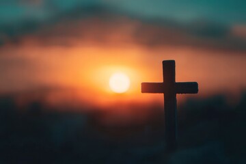 Copyspace Christian, Christianity, Religion background with blurry sunset , ai