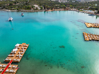 Wall Mural - Ilica Beach Drone Photo, Summer Season in the Ayayorgi Coast, Aegean Sea Cesme, Alacati Izmir Turkiye (Turkey)