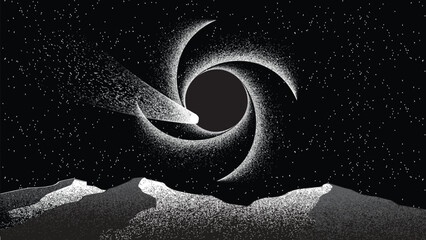 Wall Mural - stars and exoplanet in outer space. futuristic landscape, with noise texture . night landscape with 