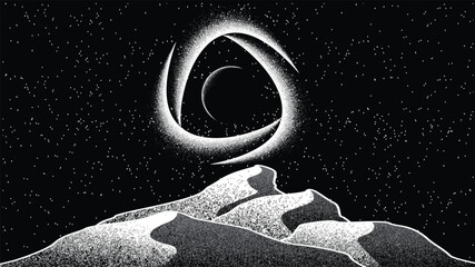 Wall Mural - stars and exoplanet in outer space. futuristic landscape, with noise texture . night landscape with 