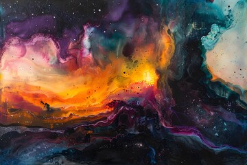 Wall Mural - Abstract Cosmic Nebula Painting.