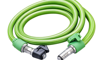 agricultural tools,gardening tools,green garden hose with two connectors.