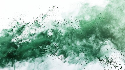 Canvas Print - Abstract green smoke with splashes and textures on a white background.