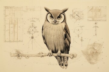 Poster - Owl drawing diagram animal.