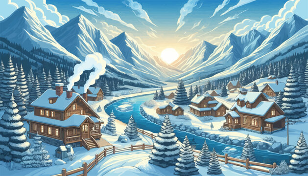 winter landscape with houses