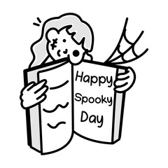 Wall Mural - Hand drawn icon of spooky day character with halloween book 

