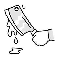 Poster - Hand holding bloody cleaver doodle icon 

