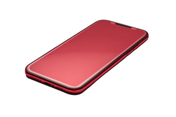 Red smartphone with sleek design, isolated on a transparent background. Perfect for technology, communication, and modern lifestyle themes.