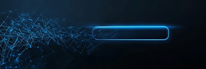 Poster - Abstract Blue Technology Background with Search Bar - A glowing blue search bar with a network of lines in the background symbolizes technology,  innovation, connection, progress and search.