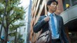 © doraclub - Businessman Hurriedly Adjusts Tie While Grabbing Briefcase in Corporate Rush