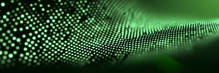 Wall Mural - Abstract Green Dotted Wave Pattern - Abstract green wave pattern created from a grid of glowing dots. The pattern symbolizes technology, data, digital, flow, and movement.