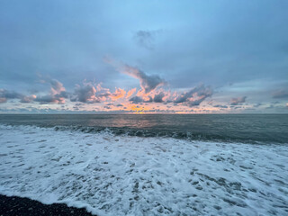Wall Mural - beautiful sky and sea with red sunset