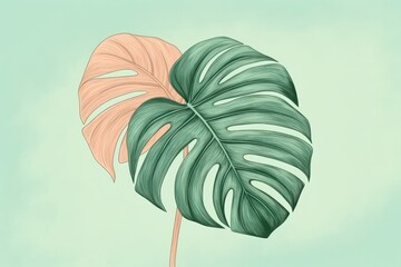 Canvas Print - Vintage drawing of monstera leaf sketch plant illustrated.