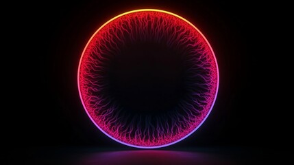 Sticker - Luminous Circular Art with Intricate Neon Patterns and Depth