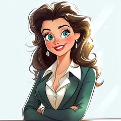 cartoon of a woman with a green jacket and white shirt