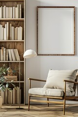 Wall Mural - A cozy reading nook with a chair, bookshelf, and decorative elements.