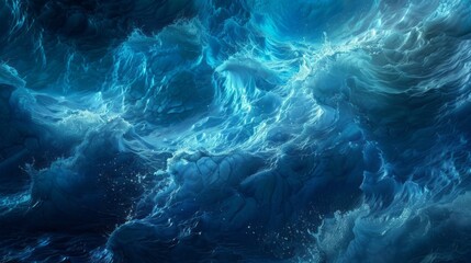 Aufkleber - Vibrant waves churn in shades of blue, white froth sparkling under the soft light of dusk, creating a captivating sense of movement and energy