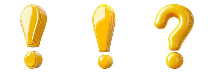 Yellow exclamation marks and question marks isolated on transparent background