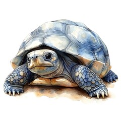 Sticker - Watercolor Illustration of a Turtle with a Blue Shell.