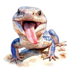 Poster - Watercolor Illustration of a Blue-tongued Lizard with its Tongue Out.