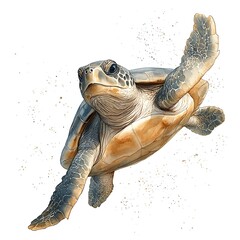 Wall Mural - Watercolor Sea Turtle Illustration with Sand Specks - Green Sea Turtle.