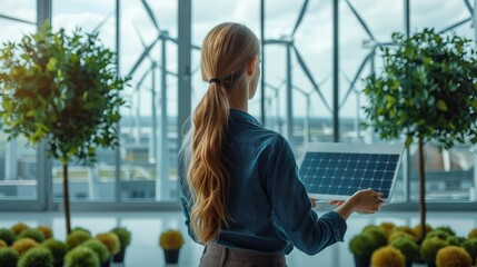 Aufkleber - Female housing project sales representative presenting an innovative, in meeting room housing project using alternative energy such as wind. Generative AI.