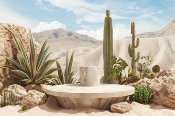 Wall Mural - Product podium with desert nature outdoors plant.