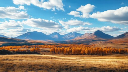 Wall Mural - A field with a mountain range in the background, AI