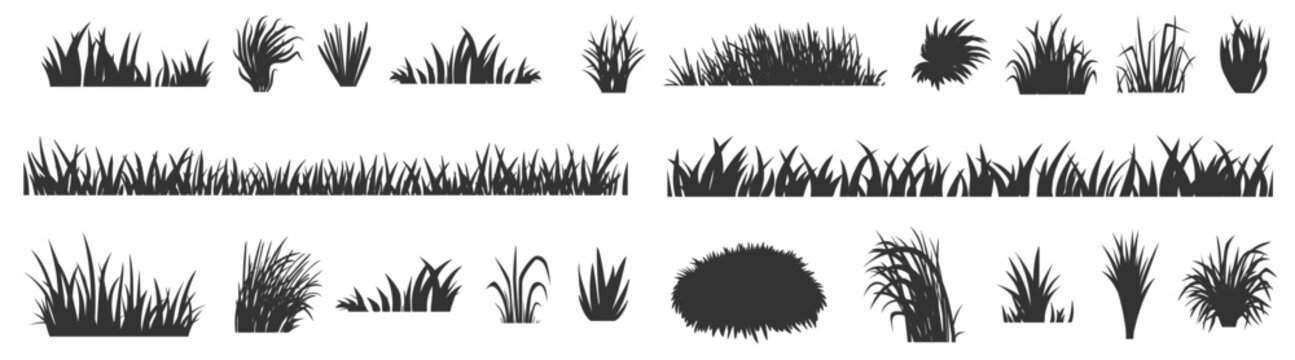Gras black silhouettes bush silhouette isolated meadow lawn borders forest elements decorative spri.