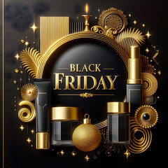 Create a luxury Black Friday banner with gold typography background