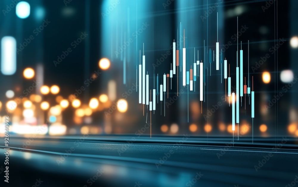 Stock market chart with candlestick patterns and dynamic lines, set ...