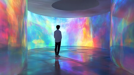 Poster - Futuristic digital art gallery with interactive holographic installations and AI-generated artwork