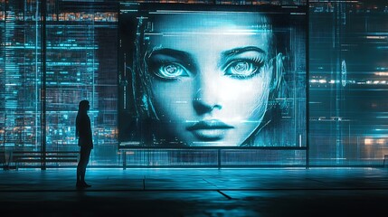 Poster - Futuristic digital art gallery with interactive holographic installations and AI-generated artwork