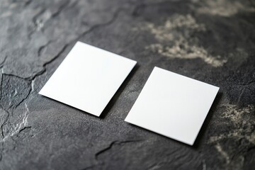 Two real white business cards on elegant dark concrete background, Empty template for luxury stationery mockup with generative ai