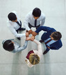 © peopleimages.com - Business diversity, hands and collaboration together in pentagon shape from above. Corporate team, support and trust for hope, motivation and success working in office with commitment and union care