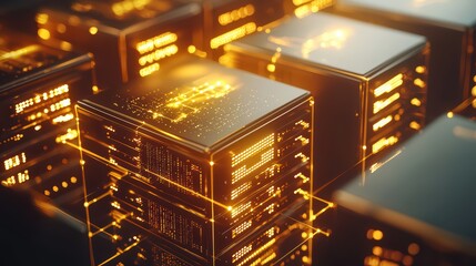 Poster - Futuristic data center with glowing servers, showcasing advanced technology and digital connections in a high-tech environment.